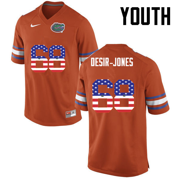 Youth Florida Gators #68 Richerd Desir-Jones College Football USA Flag Fashion Jerseys-Orange